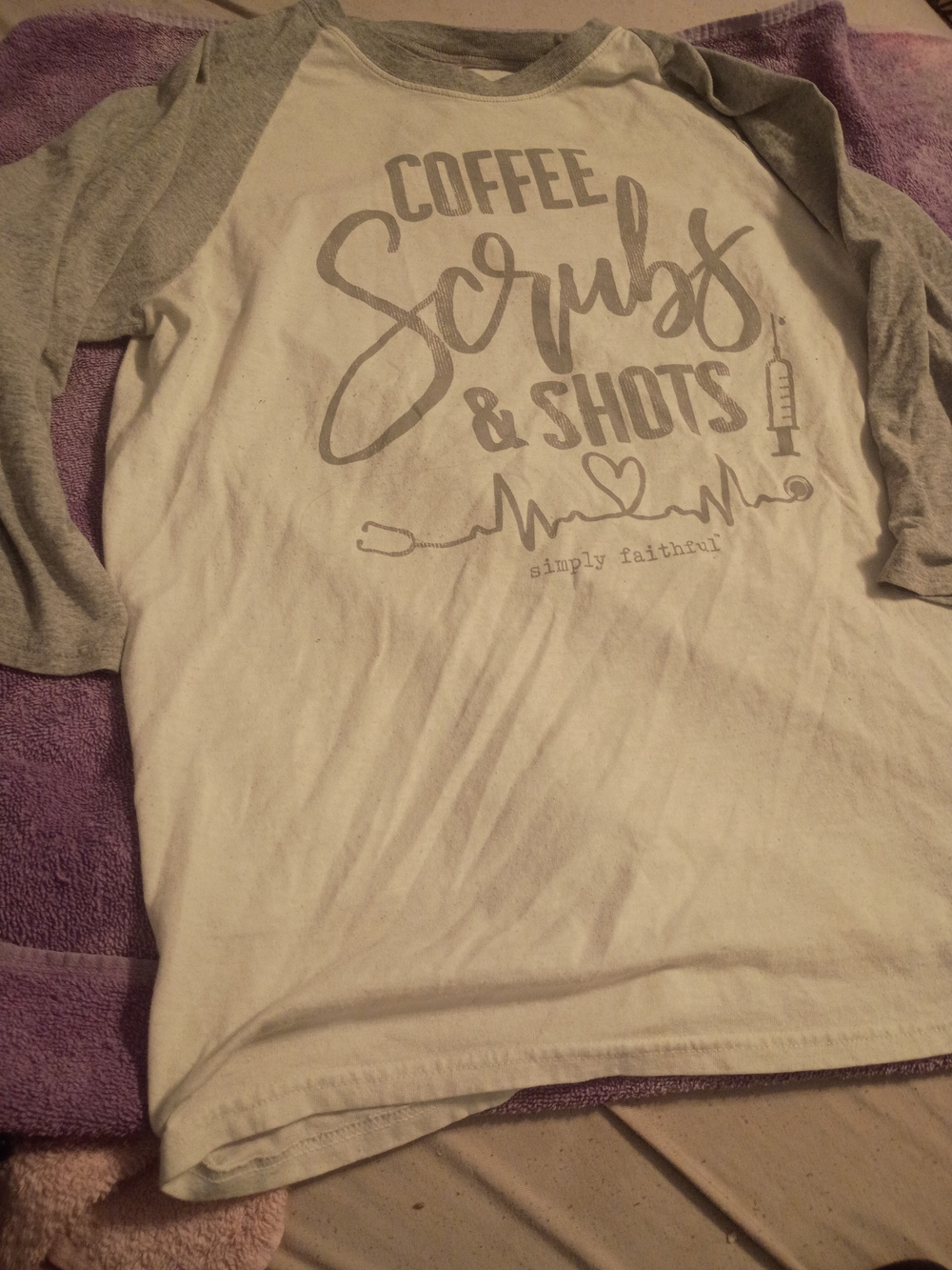 SO White Body with Gray Raglan Sleeves "Coffee Scrubs & Shots" Long Sleeve Tee